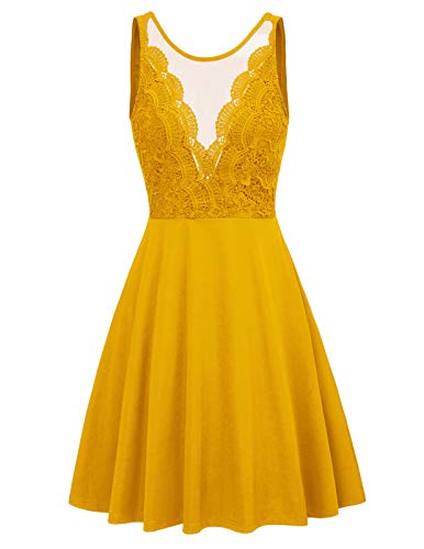 GRACE KARIN Mujer Vestido Elegante de Encaje Vintage Retro de Cóctel Fiesta 2XL Amarillo