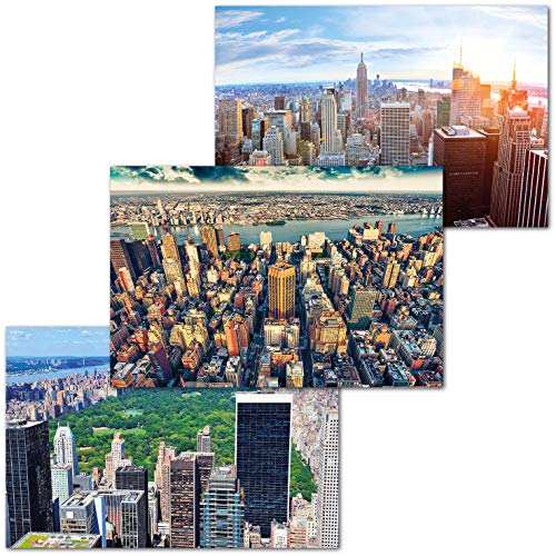 GREAT ART Juego de 3 Carteles XXL – Perspectivas de Nueva York – Skyline Estados Unidos América Manhattan Brooklyn Central Park Decoración de Pared Cada uno 140 x 100 cm