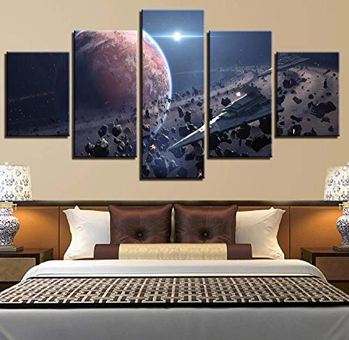 GSDFSD 5 Piezas Lienzo Grandes murales 5 Partes Impresión Artística Imagen Póster Destructores estelares de Star Wars 2 en asteroides Moderno Sala Decorativos para el hogar-Sin Marco-150 * 80cm