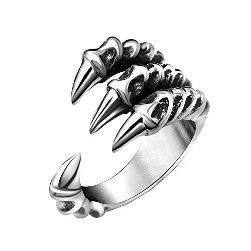 GuDeKe Anillo de Motorista para Hombre, Anillos de Garra de dragón Punk, Acero Inoxidable, Talla 7-12 (14)