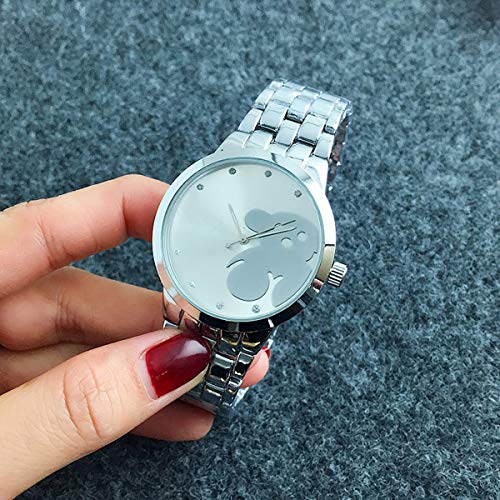 HaiQianXin Reloj de Escala de 12 Diamantes a Prueba de Agua Intervalo Oro Amantes de Acero Reloj de Pulsera Artesanal con IPG (Color : Silver)