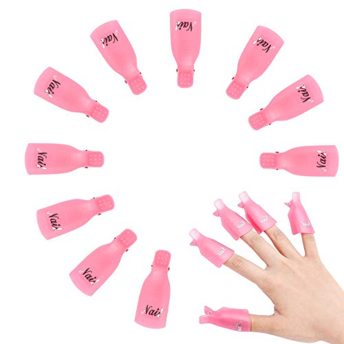 Hanyousheng 10 Piezas Clip de plástico acrílico para quitar uñas artificiales de Uña Pinza de Arte de Uñas de Acrílico Herramienta de Manicura (Rojo Rosado)