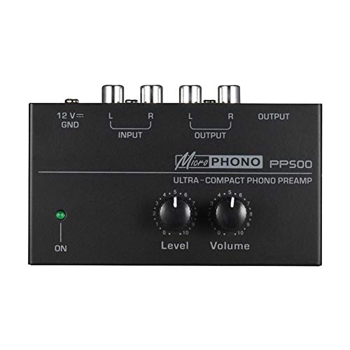 Happymore Preamplificador Interfaz PP500 Placa giratoria Controles Volumen Estéreo con Nivel Phono Preamplificador Audio Ultra Compacto Inicio Fonógrafo portátil Metal Electrónico(UE)