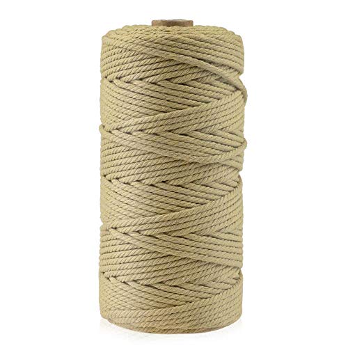 Hilo Macrame 3mm x 100m Cuerda Algodó Cordel Natural para Macramé Colgador de Plantas, Envolver Regalo Navidad, Colgar Fotos, Manualidades, DIY Artesanía, Decoración Bohemia, Caqui