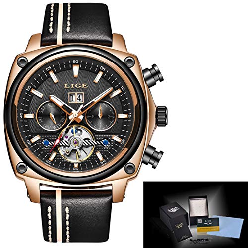 HIOD Automático Mecánico Relojes de los Hombres Negocio Movimiento Tourbillon Inoxidable Acero Reloj Impermeable Ocio Moda Muñeca Pendiente de Hombres,Black