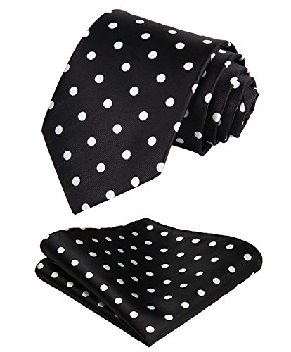 HISDERN Dot Floral Wedding Tie Panuelo para hombres Corbata y bolsillo cuadrado blanco negro