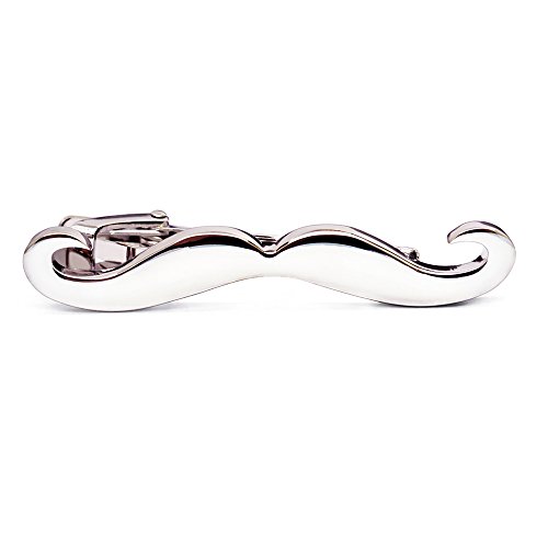 HONEY BEAR Barba Bigote Clip Pasador de Corbata -Talla Normal/Skinny para Hombre Necktie, Acero Inoxidable,Boda Negocio Regalo (Plata 5.6cm)