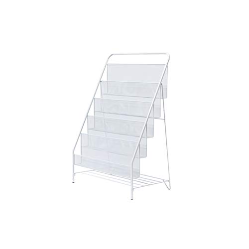 HQQ Estante de Revista de Hierro Plegable de Metal | Estantería Simple | Oficina Living Room Landing Periódico Frame Storage Shelf Display Stand (Color : White, Size : 57 * 33 * 87cm (5 Tiers))