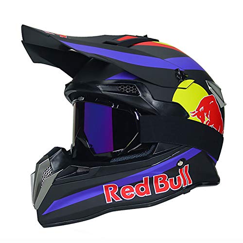 HZIH Casco Motocross,Casco de Cross Casco Integral Moto Protección Cabeza Cascos,ECE Homologado Off-Road Enduro Downhill Racing Casco ATV MTB BMX Cascos de Moto Red Bull B,M=55~56cm