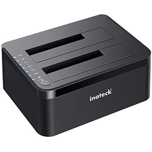 Inateck - Base de conexión USB 3.0 a SATA de Doble bahía para Discos Duros SATA de 2,5" y 3,5" y SSD, función de clon Offline, Compatible con UASP y 2 Unidades de 10 TB, SA02002