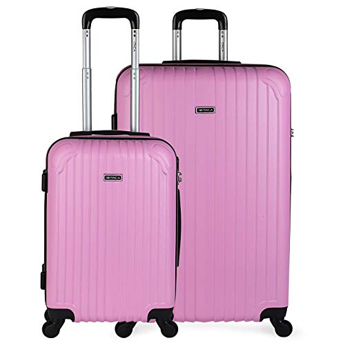 ITACA - Juego de Maletas de Viaje Rígidas 4 Ruedas Trolley ABS. 2 Tamaños: Pequeña Cabina 55, Grande Extensible 76. Calidad Duras Reforzadas y Ligeras. Bonitas y Baratas. T71517, Color Rosa