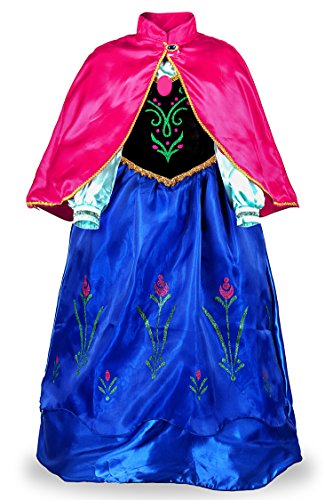 JerrisApparel Niña Princesa Anna Disfraz Fiesta de Cosplay Vestido (6 años, Azul)