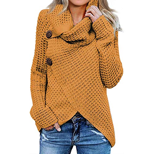 Jerseys De Punto para Mujer Cuello de Tortuga Manga Larga Suelto Prendas de Punto Suéter Irregular Jerséis Collar de la Pila Tops Cálido Otoño Invierno riou