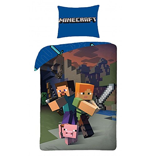 Juego de ropa de cama infantil con diseño de Minecraft, 140 x 200 cm, Oeko Tex Standard 100