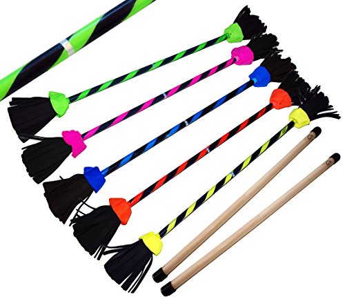 Juego de sticks fluorescentes (5 colores), palos con revestimiento de silicona, de Flash ProCalidad superior, palo de fibra de vidrio, agarre de silicona, flecos más salvajes, fijación con correa.Devilsticks para principiantes y profesionales, de Flames N