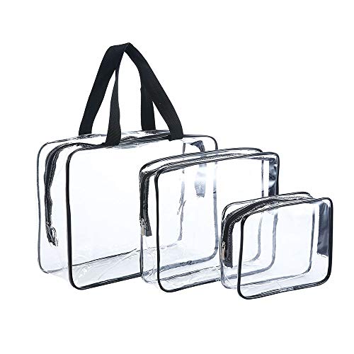 JZK 3 pcs Bolso Transparente de PVC Impermeable Set de Viaje Neceser Llevar Bolsa Bolsa de Maquillaje Neceser Organizador para Vacaciones, Baño y organizando