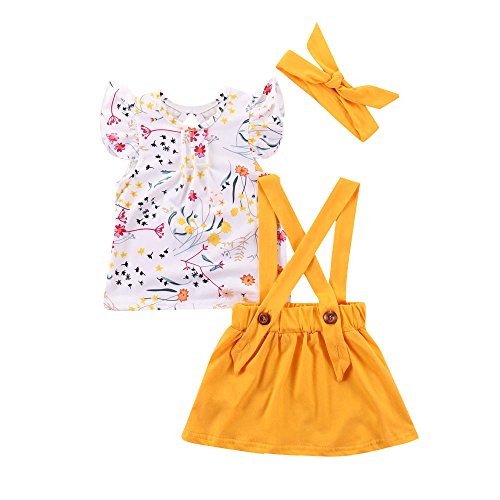 K-youth Ropa Bebe Niña Verano 2018 Ropa Bebe Recien Nacido Niña Vestido Bebe Ceremonia Vestido Bebe Niña Bautizo Vestido de Honda Conjunto Tops + Falda + Diadema(Amarillo, 3-4 años)