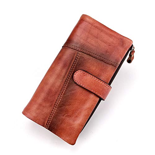 Kaper Go Restore Antiguas Formas de Borrar Color Cowhair Vogue To Join Together Monedero de estilo largo Recreativo Muchas Cartas de Cuero Hombre Cartera 19 * 9,5 * 2,5 cm (Color: Rojo)