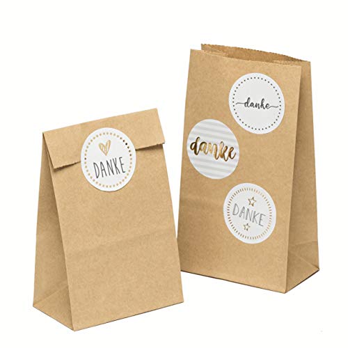 kgpack 100x Bolsas de Papel Kraft DIY con Pegatinas Danke 9 x 16 x 5 cm | Bolsas de Papel Kraft para niños | Calendario de adviento | Bolsa de Regalo de Fondo Plano | Bolsa de Papel de Alimentos