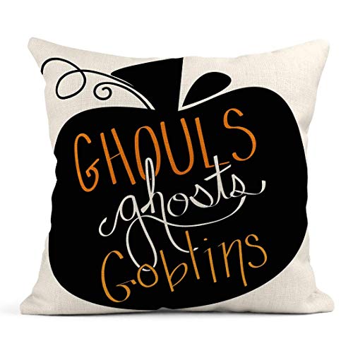 Kinhevao Cojín Naranja 31St Ghouls Ghosts Goblins Calabaza Americana Otoño Negro Celebrar Cojín de Lino Almohada Decorativa para el hogar