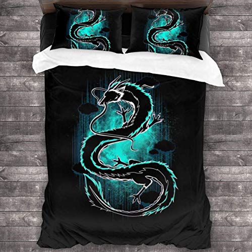 Kinhevao Shadow of The Dragon Spirited Away Juego de Cama de 3 Piezas Funda nórdica, Juego de Cama Decorativo de 3 Piezas con 2 Fundas de Almohada C11000