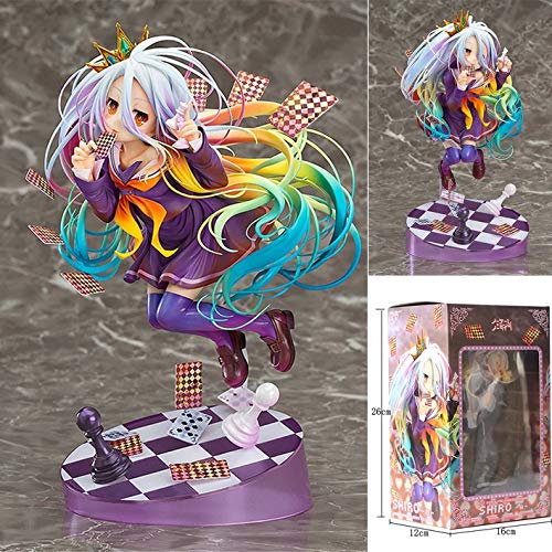 Knmbmg NO Game NO Life: Shiro Figura de PVC, Anime Pretty Girl Playing Cards Modelo Hecho a Mano Otaku y Anime Fans 'Favourite, Juguetes for Adultos Christmas Best Gift High 19CM, Boxed