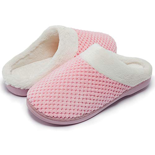 Kuako Zapatillas de Estar por casa con Forro de vellón para Mujer Antideslizantes Espuma de Memoria para Interiores Zapatos cálidos acogedores de la casa