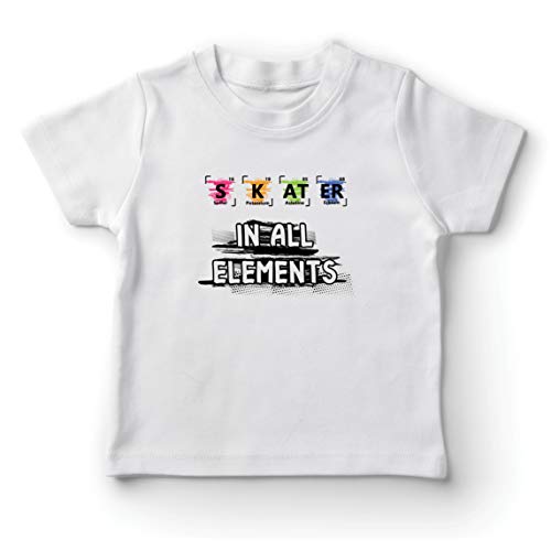 lepni.me Camiseta para Niño/Niña Patinador en Todos los Elementos Química Periódica de Mesa Deporte (3-4 Years Blanco Multicolor)