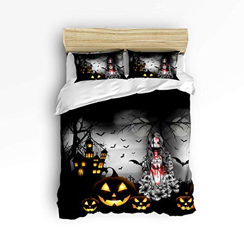 LnimioAOX Juego de Cama de 3 Piezas, Tema de Halloween Calabaza Lady Witch Woman Sign Lámina, 3 Piezas Juego de Funda nórdica Colcha Daybed para niños/Niños/Adolescentes/Adultos King