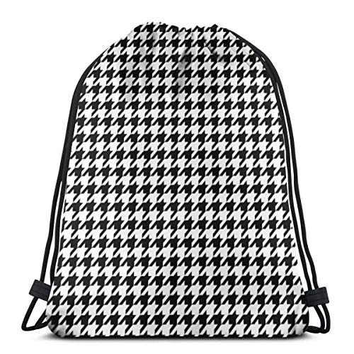 Lsjuee Bolso con cordón de Hombro Mochila con patrón de Pata de Gallo en Blanco y Negro Bolsa Deportiva Bolsas de Hilo Mochila Escolar Gimnasio Ligero