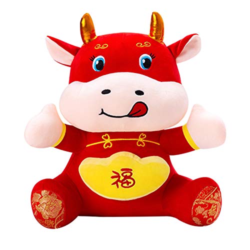 LTLGHY Chino Zodiaco Ganado Juguetes De Peluche, Rojo Simulación Vaca Lechera Mascota Muñeca De Peluche Nuevo Año para La Decoración del Hogar, Regalo De Niños,40cm