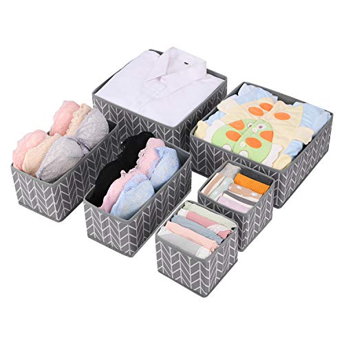 MaidMAX Organizadores de Cajones Plegables, Cajas Organizadoras para Cajón, Conjunto de 6 Organizadores de Ropa Interior, Calcetines, Calzoncillos, Gris