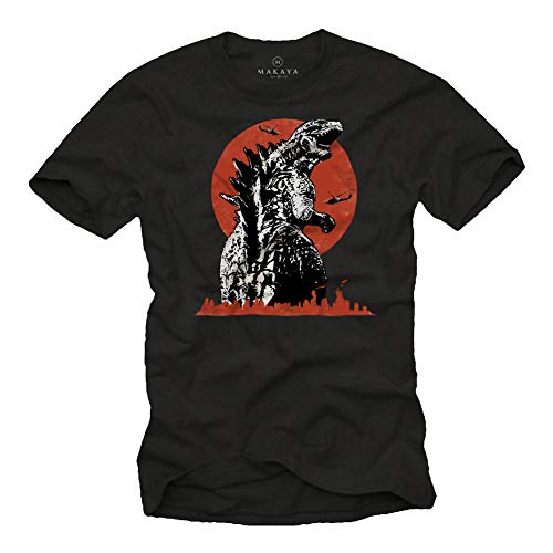 MAKAYA Camiseta Hombre - El Rey De Los Monstruos - T-Shirt Godzilla Niños Negro Talla Grande L