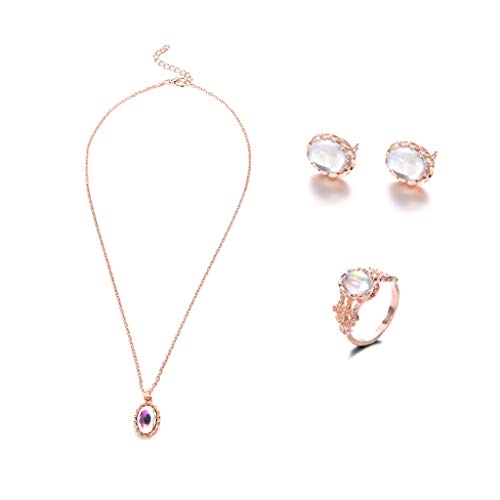 MB-LANHUA 1 Juego de 4 aretes de Anillo Conjunto de aretes de joyería de Mujer Anillo de Collar Colgante de Piedra para Regalos Fiesta de Bodas