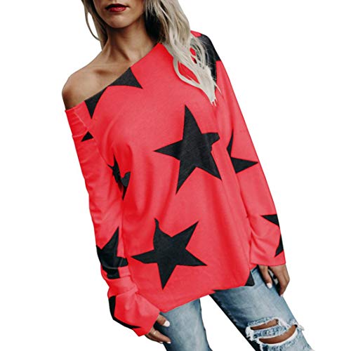 MEIbax 2018 Deportes Moda Mujer Chica Strapless Sudadera Estrella Manga Larga Suelta Recorte su¨¦TER Jersey Tops