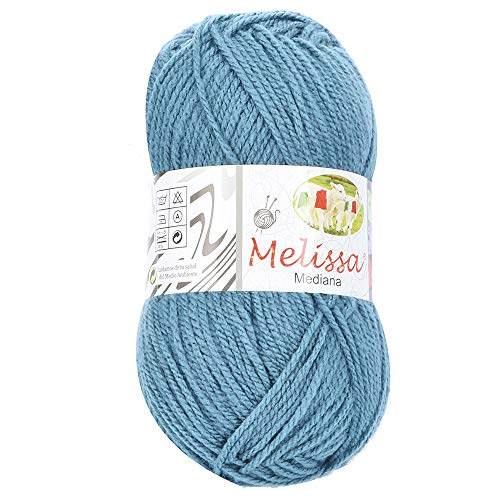 Melissa Hilo 100% Acrilico Ovillo de Lana (200m 100g * 1=50g * 2) Premium para DIY Tejer y Ganchillo, Certificado OEKO-TEX Standard 100,Agujas Talla 4(1/2)-5,Azul 101,Enviado desde Europa