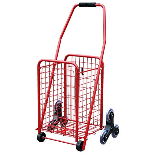 MFB Gran Espacio Carro de Compra Plegable Nuevo Mejorado Giratorio 3 Ruedas de Cristal Escalera Escalada Carrito de Viaje Subida Carrito de Compra Puede Subir escaleras (Color : Rojo)