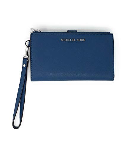 Michael Kors Jet Set Travel Double Zip Saffiano Leather Wristlet Wallet 2019 New Color (DK Chambray)