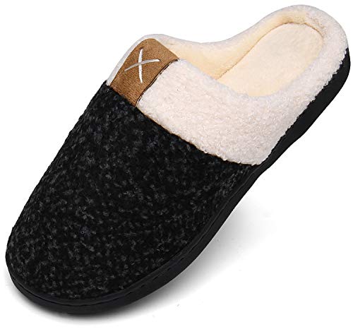 Mishansha Zapatillas de Casa Hombre Pantuflas Antideslizantes Mujer Cálido y Confortable Zapatillas de Espuma Viscoelástica Negro Gr.46/47