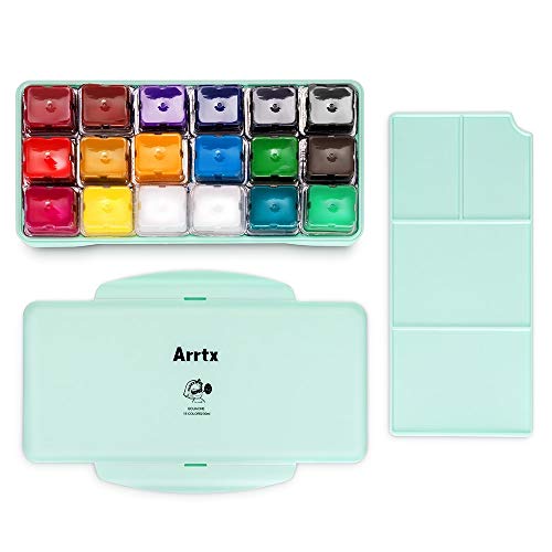 Miya Kit de pintura Gouache, 18 colores x 30ml Set de pintura Diseño único de taza de gelatina con estuche portátil Gouache, perfecto para óleo, pintura acrílica (verde menta)