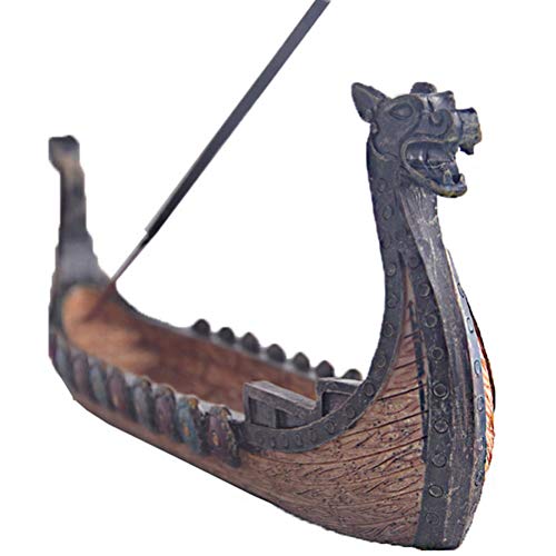 Mliu Barcos Vikingos, Figuras coleccionables de Adorno de Barcos Retro, Modelo de Barco Vikingo de Resina, se Puede Utilizar como decoración y Soporte para Varillas de Incienso (24 x 12 x 5 cm)