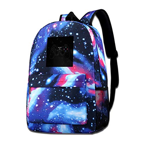 Mochila de hombro con estampado de galaxia Playstation 2 Dual analógico Gaming Controller Moda Casual Star Sky Mochila para niños y niñas