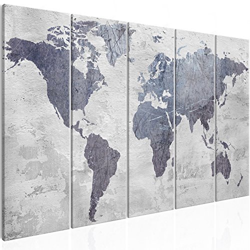 murando Cuadro en Lienzo Mapa del Mundo 150x60 cm Impresión de 5 Piezas Material Tejido no Tejido Impresión Artística Imagen Gráfica Decoracion de Pared Gris Concreto k-C-0087-b-m