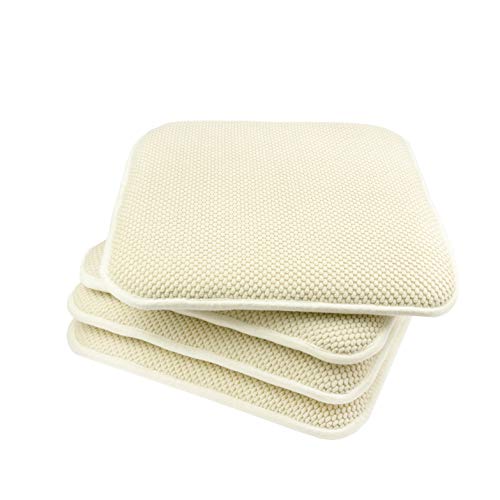 MyComfy Cojines para Sillas Beige – Juego de 4 – Forma Cuadrada – 40 x 40 x 4cm – Cojín de Asiento con Fondo Antideslizante – para la Cocina, Oficina o Coche – Espuma de Memoria para más Comodidad