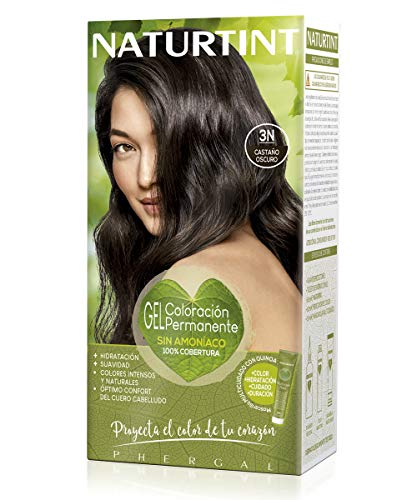 Naturtint Coloración 3N Castaño Oscuro, Tinte sin Amoniaco, 100% Cobertura de canas e Hidratación, Ingredientes y Aceites Vegetales, Sin Parabenes y Siliconas, Color Natural y Duradero - 170 ml