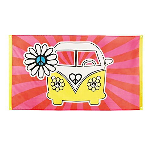 NET TOYS Bandera de Hippy - 90 x 150 cm | Póster Años 70 | Decoración Vendimia VW | Accesorio Fiesta Hippie