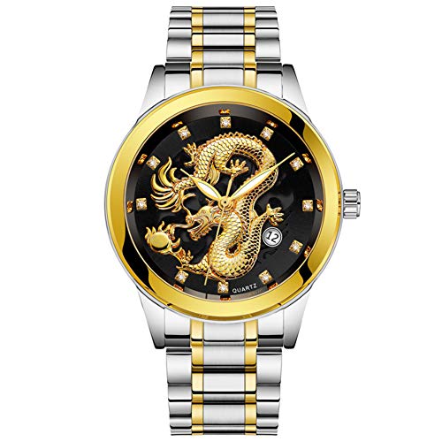 NICEWL Cuarzo Cabeza del Dragón De Los Hombres Reloj De Pulsera-Luminosa Puntero con Esfera De Cristal A Prueba De Agua, Hecha A Mano Encanto Deportes La Moda Reloj,Decoración Navidad Joyería,Negro