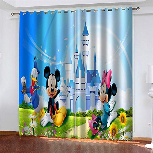 Niño Patrón 2 Paneles Cortinas Opacos Impresas Azul Mickey Mouse Pato Donald Aislantes Térmicas Cortina con Ojales Dormitorio Habitación Infantil Estilo Decorativo 150 x 166 cm (LxA)