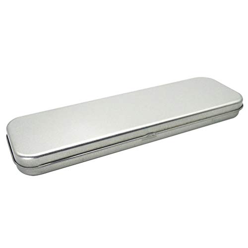 NUOBESTY - Caja de papelería de estaño con bisagra de metal - Estuche rectangular para lápices de conserva, organizador de almacenamiento para pinceles de maquillaje, bolígrafo, jeringa plateada