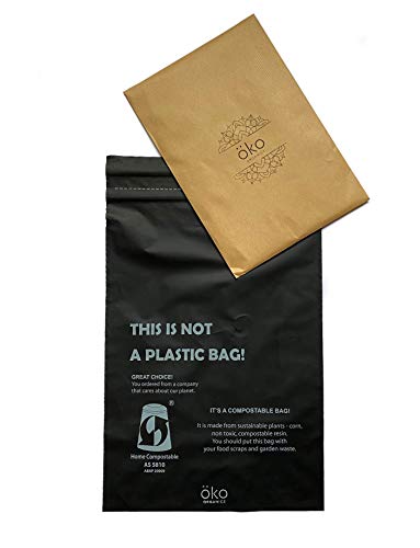 Öko Organics Sobres de envios compostables Bolsas para envío ropa Sobre NO plástico autocierre postal por correo grandes autoadhesivas paquetes textiles colores negro Ecofriendly PLA PBAT L - Pack 100